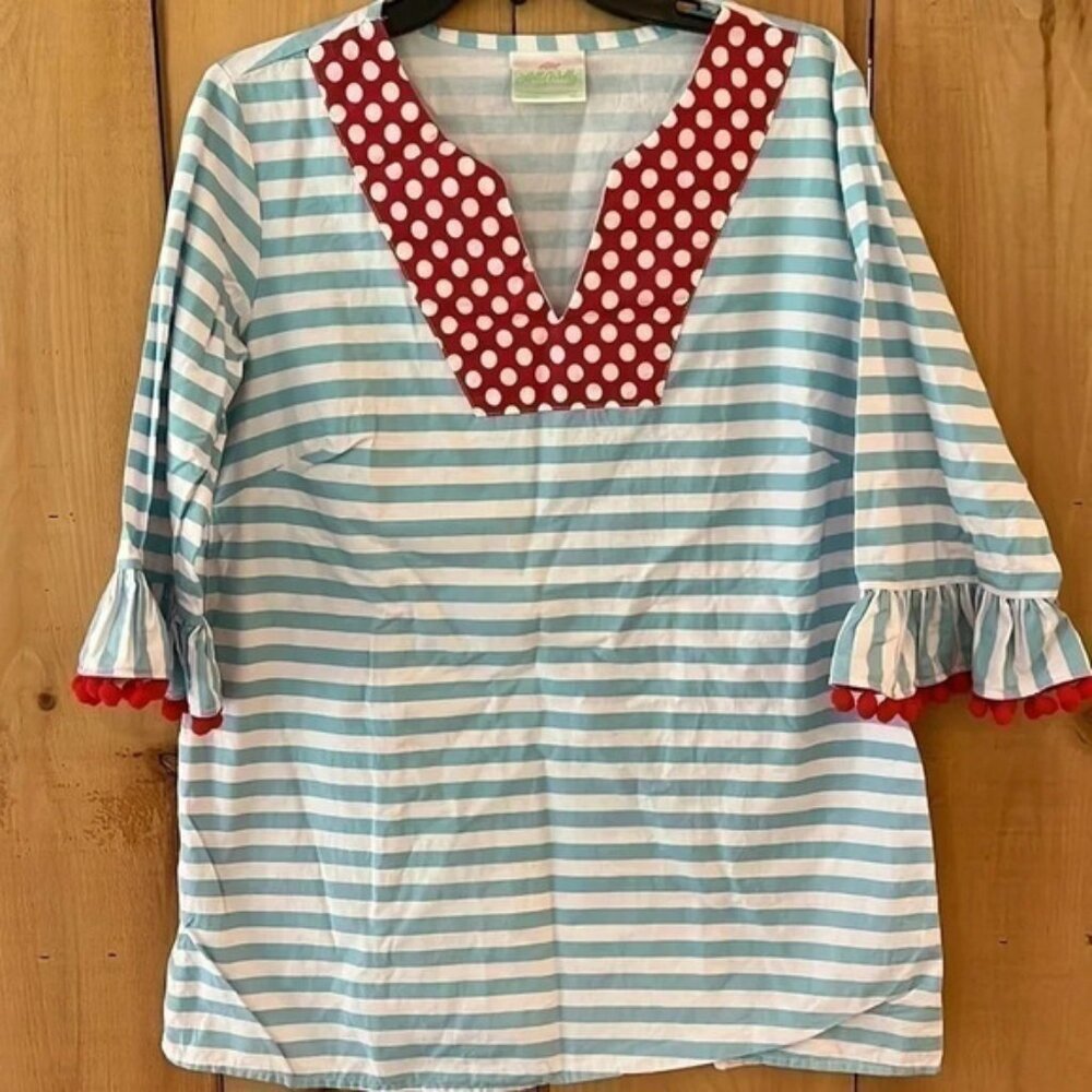 Lolly Wolly Doodle Ladies Shirt/Tunic, Sz L Ruffle Sleeve